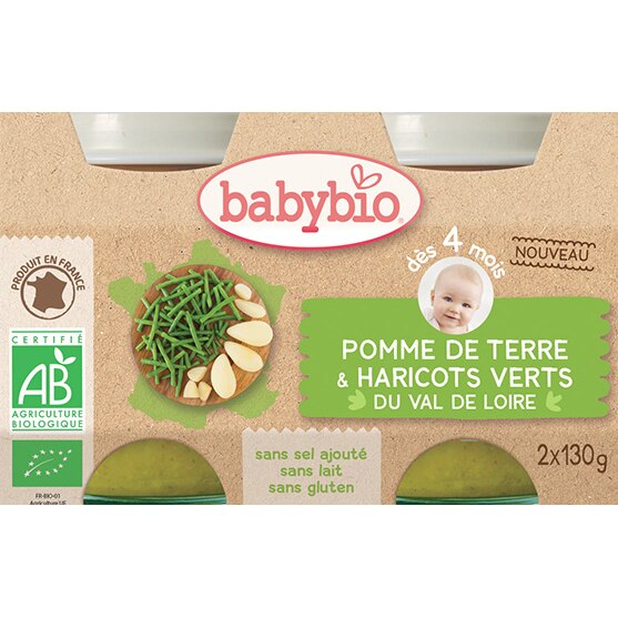 Piure Babybio de cartofi si fasole verde 2 x 130 g, de la 4 luni