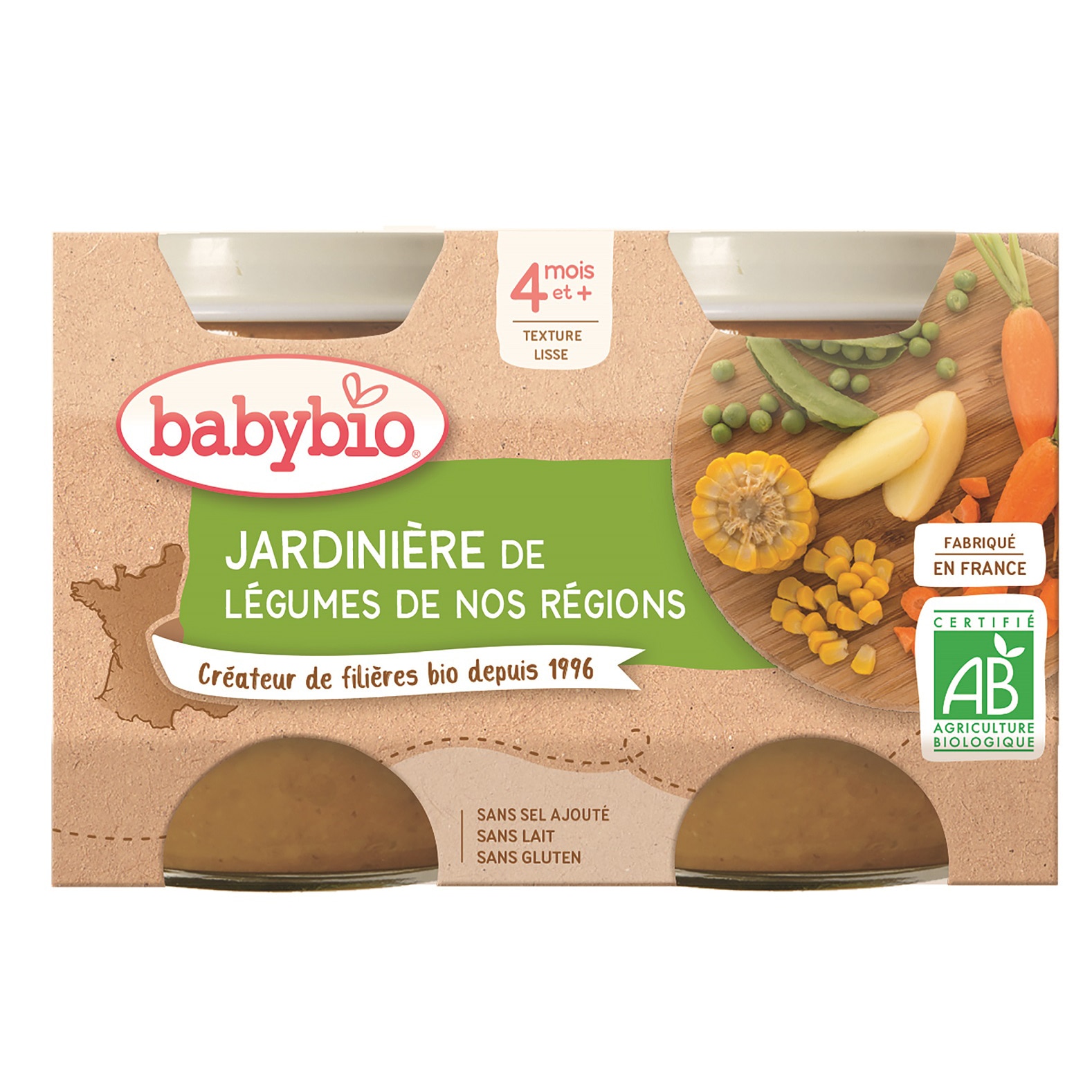 Piure Babybio de legume de gradina 2 x 130 g, de la 4 luni