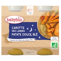 Piure Babybio de morcovi, cartofi dulci si grau 2 x 200 g, de la 6 luni