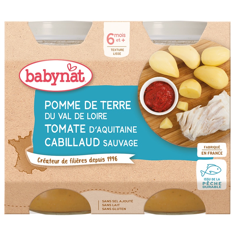 Piure Babybio de cartofi si peste morun 2 x 200 g, de la 6 luni