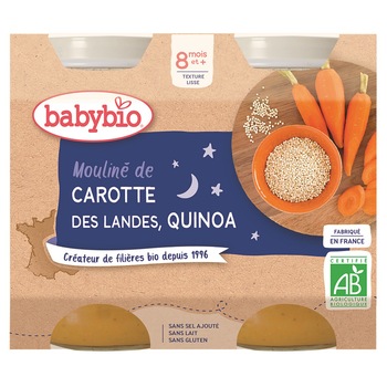 Piure Babybio crema de morcovi si Quinoa 2 x 200 g, de la 8 luni Piure Babybio crema de morcovi si Quinoa 2 x 200 g, de la 8 luni