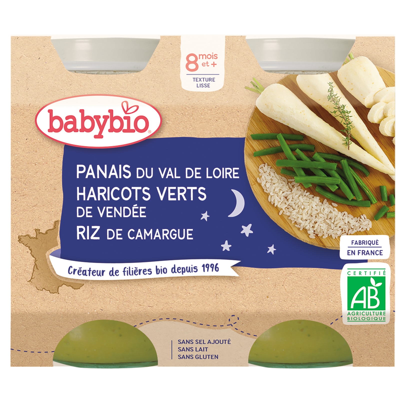 Piure Babybio de pastarnac, fasole verde si orez 2 x 200 g, de la 8 luni