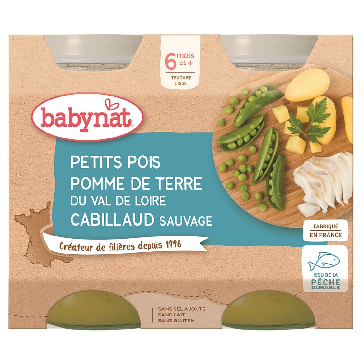 Piure Babybio de mazare, cartofi si peste cod 2 x 200 g, de la 6 luni