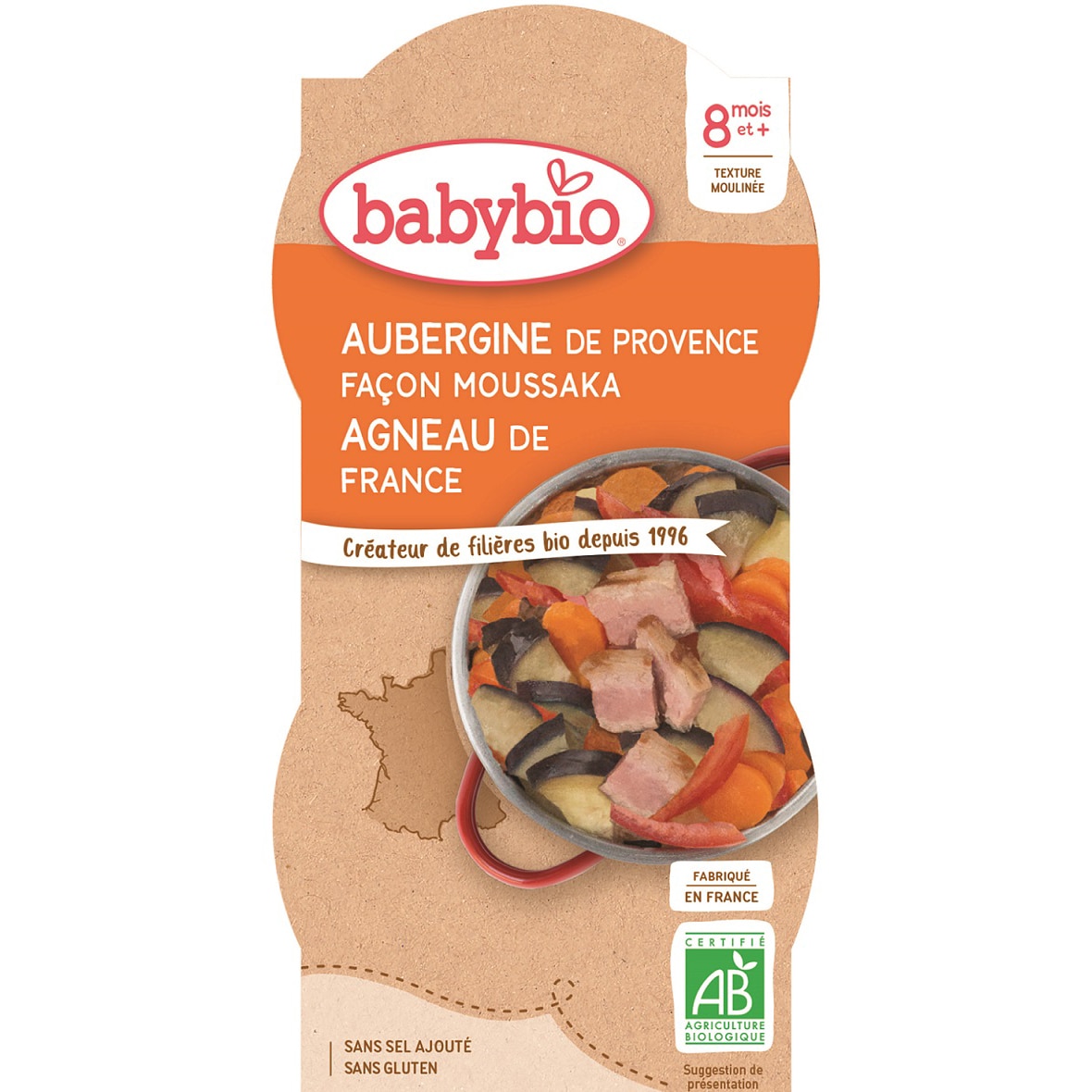 Meniu Babybio musaca cu vinete si miel, 2 x 200 g, de la 8 luni