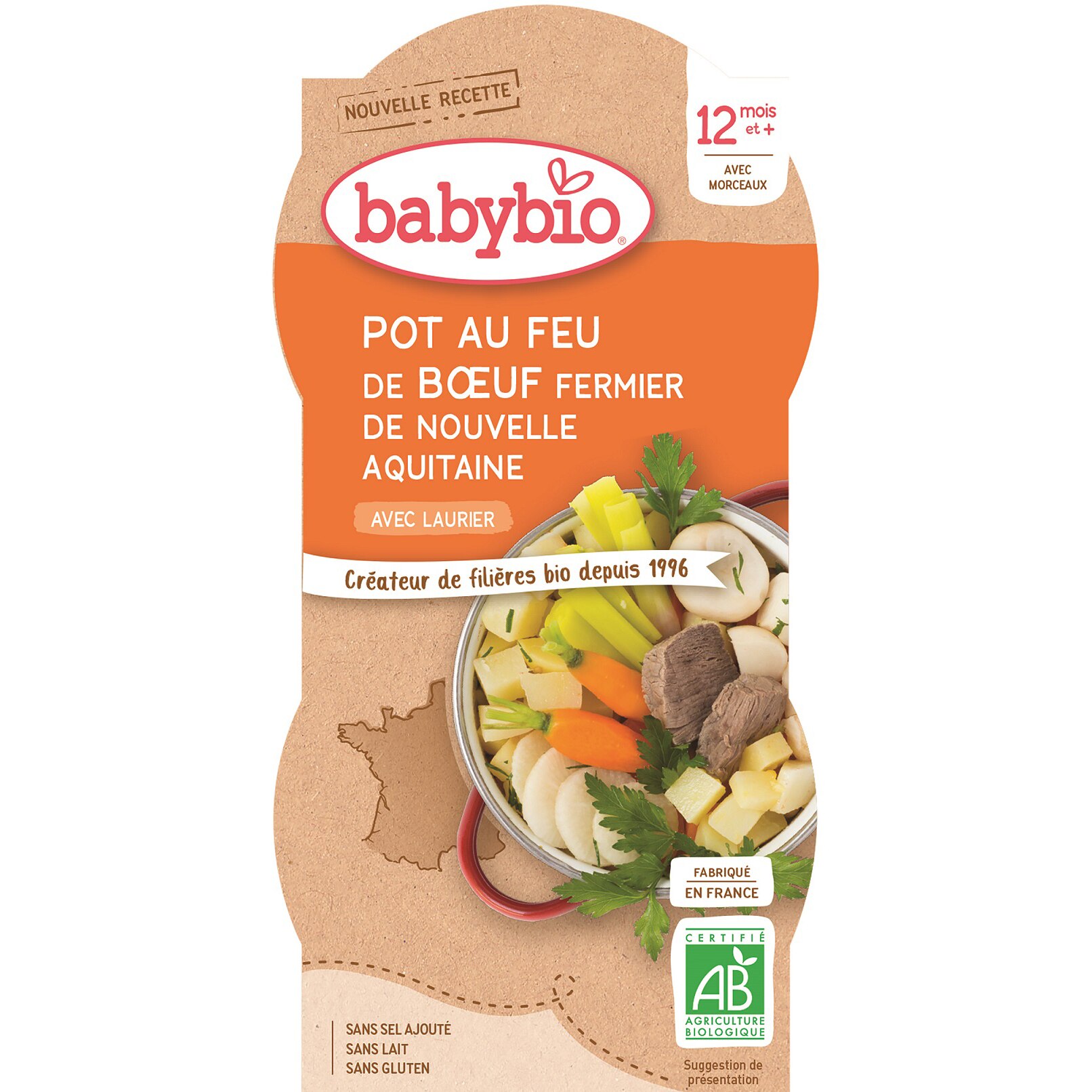 Meniu Babybio cu legume si carne de vita 2 x 200 g, de la 12 luni
