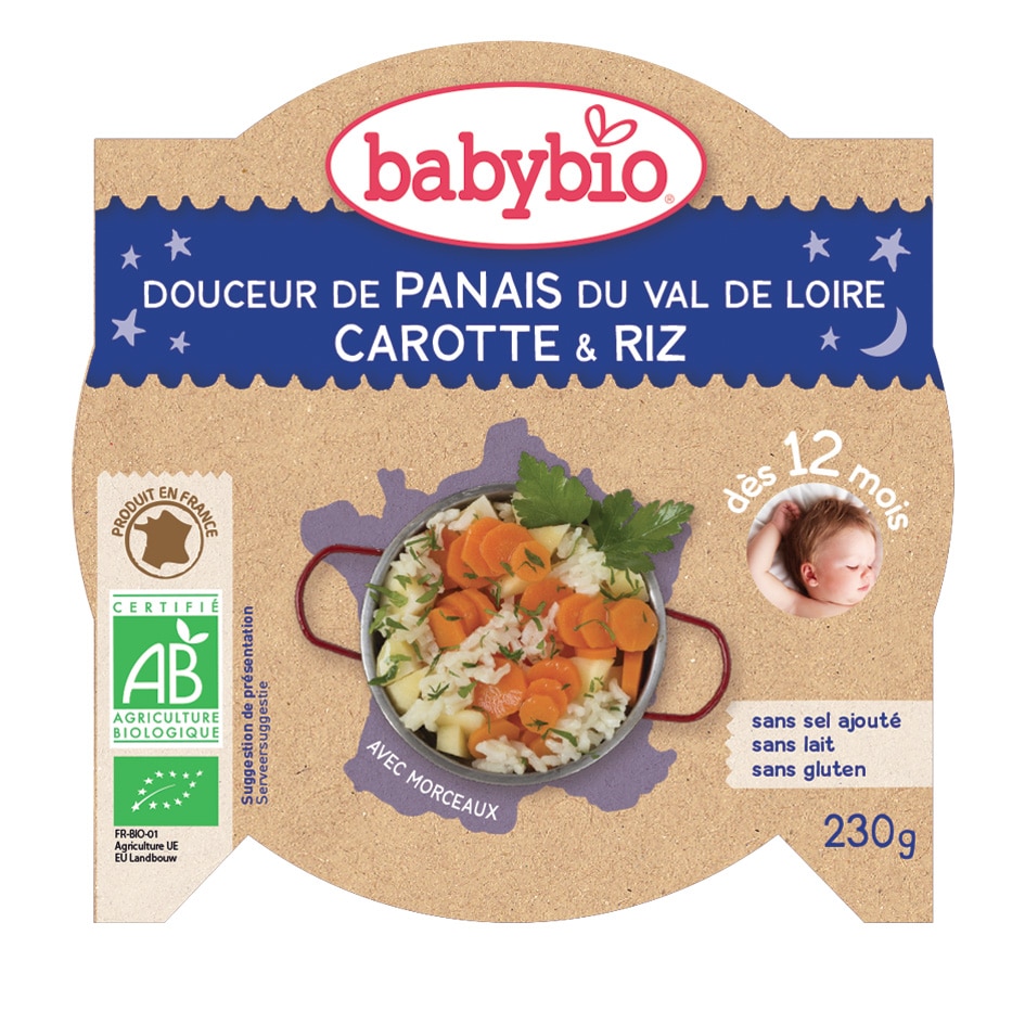 Meniu Babybio deliciu cu pastarnac, morcovi si orez 230 g, de la 12 luni