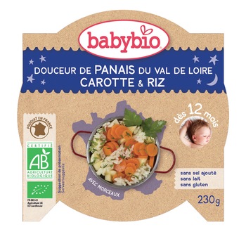 Meniu Babybio deliciu cu pastarnac, morcovi si orez 230 g, de la 12 luni Meniu Babybio deliciu cu pastarnac, morcovi si orez 230 g, de la 12 luni