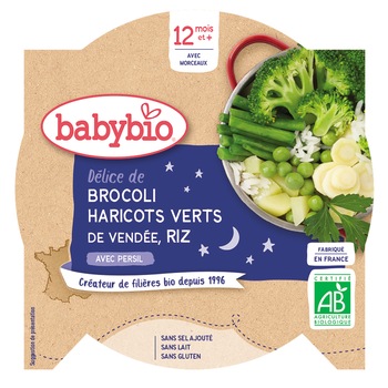 Meniu Babybio cu brocoli, fasole verde si orez 230 g, de la12 luni Meniu Babybio cu brocoli, fasole verde si orez 230 g, de la12 luni