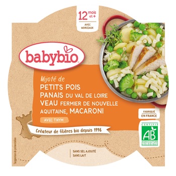 Meniu Babybio cu mazare, pastarnac, vitel si paste 230 g, de la 12 luni Meniu Babybio cu mazare, pastarnac, vitel si paste 230 g, de la 12 luni