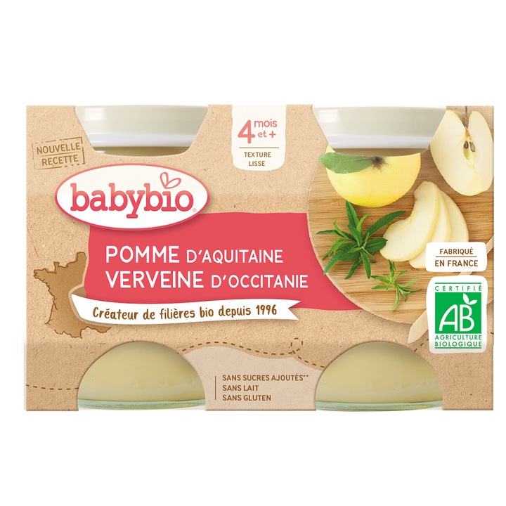 Piure Babybio de mere si vanilie 2 x 130 g, de la 4 luni
