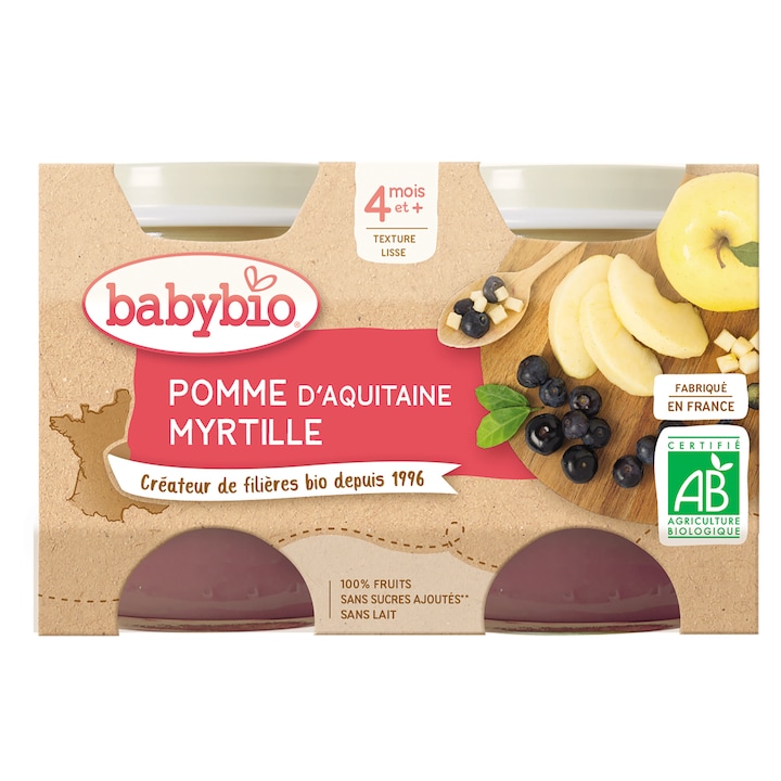 Piure Babybio de mere si afine 2 x 130 g, de la 4 luni