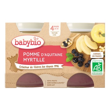Piure Babybio de mere si afine 2 x 130 g, de la 4 luni Piure Babybio de mere si afine 2 x 130 g, de la 4 luni