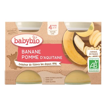 Piure Babybio de mere si banane 2 x 130 g, de la 4 luni Piure Babybio de mere si banane 2 x 130 g, de la 4 luni