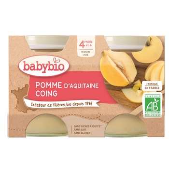 Piure Babybio de mere si gutui 2 x 130 g, de la 4 luni Piure Babybio de mere si gutui 2 x 130 g, de la 4 luni