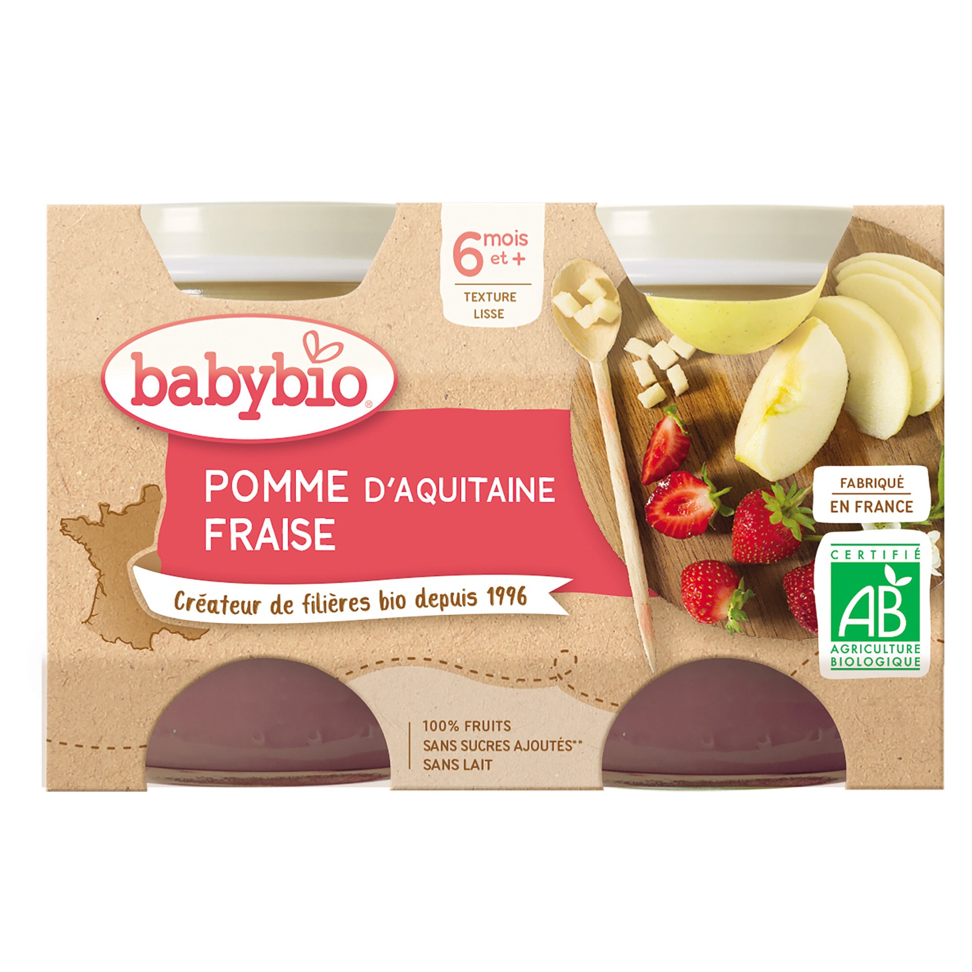 Piure Babybio de mere, capsuni si afine 2 x 130 g, de la 6 luni