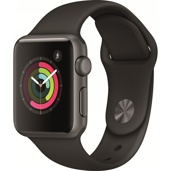Apple Watch 1, dual-core, cu carcasa din aluminiu space grey, 38mm, Black Sport Band