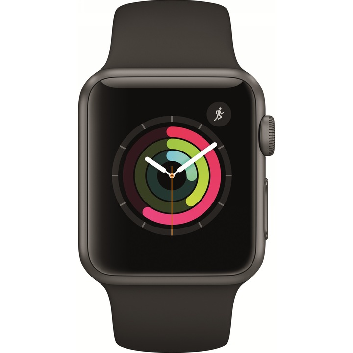 Apple Watch 1, dual-core, cu carcasa din aluminiu space grey, 38mm, Black Sport Band
