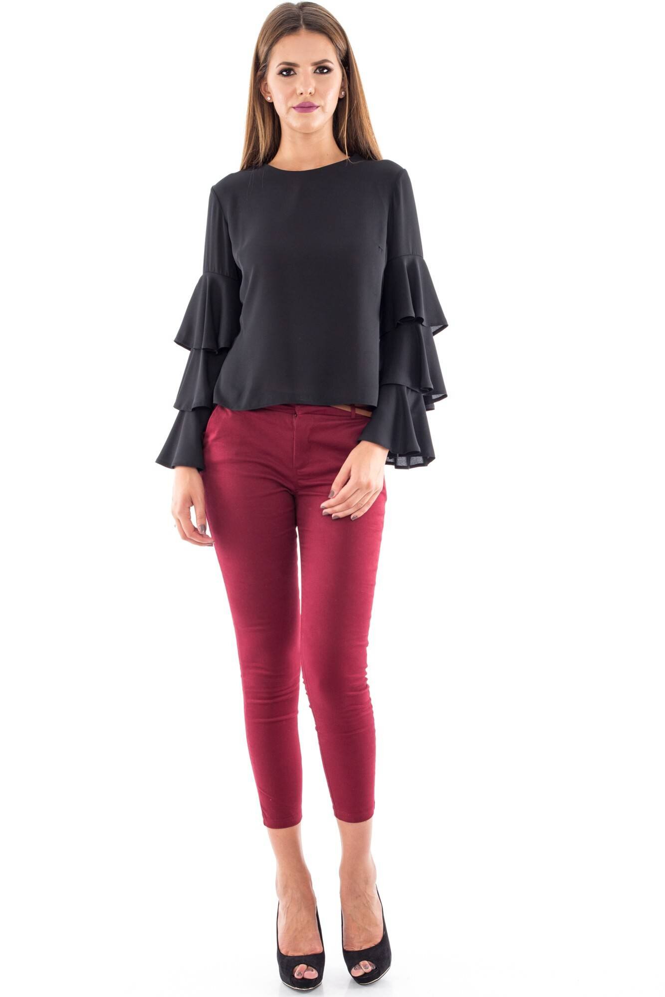 Bluza neagra, ROH, eleganta cu volane, 40