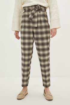 LC WAIKIKI, Pantaloni conici in carouri cu talie inalta, Maro nisip/Maro inchis LC WAIKIKI, Pantaloni conici in carouri cu talie inalta, Maro nisip/Maro inchis