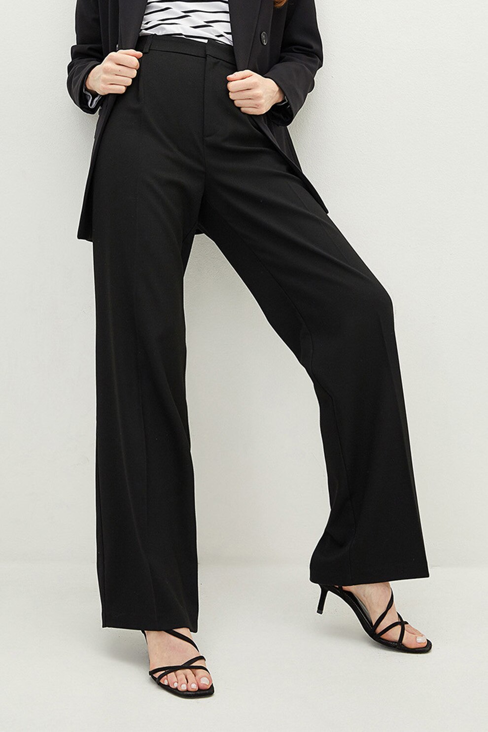 LC WAIKIKI, Pantaloni cu croiala ampla si talie inalta, Negru