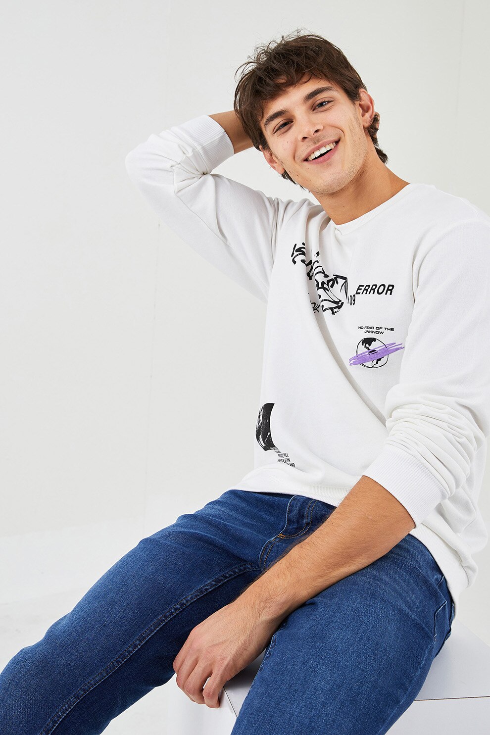 LC WAIKIKI, Bluza sport din amestec de bumbac cu imprimeu, Alb