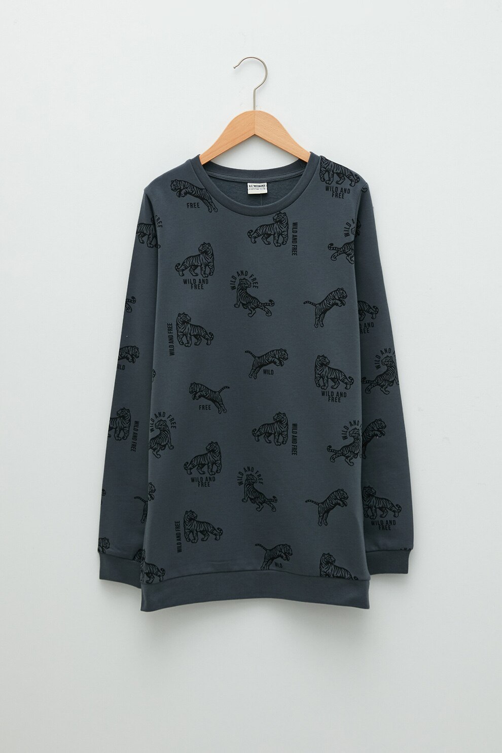 LC WAIKIKI, Bluza sport cu imprimeu si decolteu la baza gatului, Gri antracit/Negru