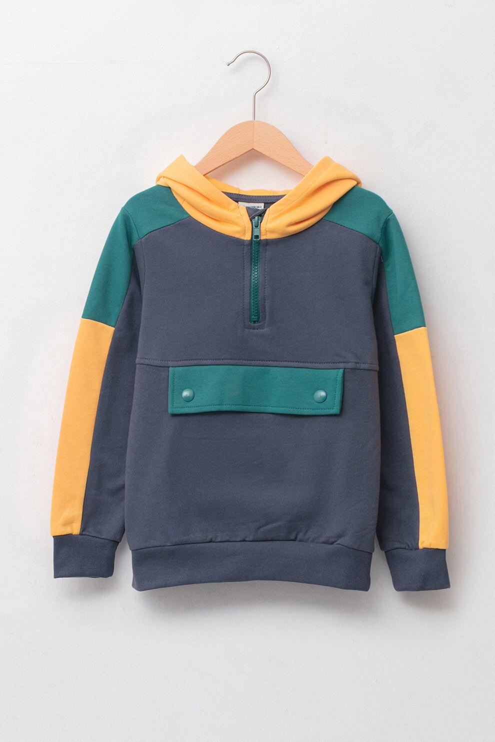 LC WAIKIKI, Hanorac cu fenta cu fermoar, 140 CM, gri inchis, galben, verde inchis