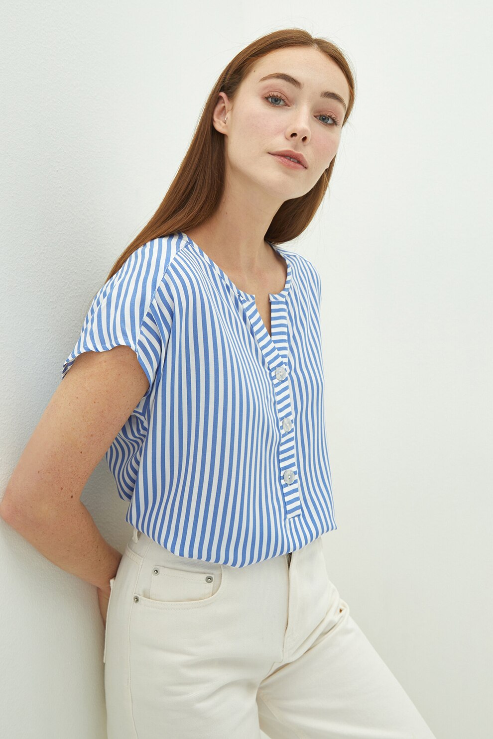LC WAIKIKI, Bluza cu model in dungi, Albastru/Alb