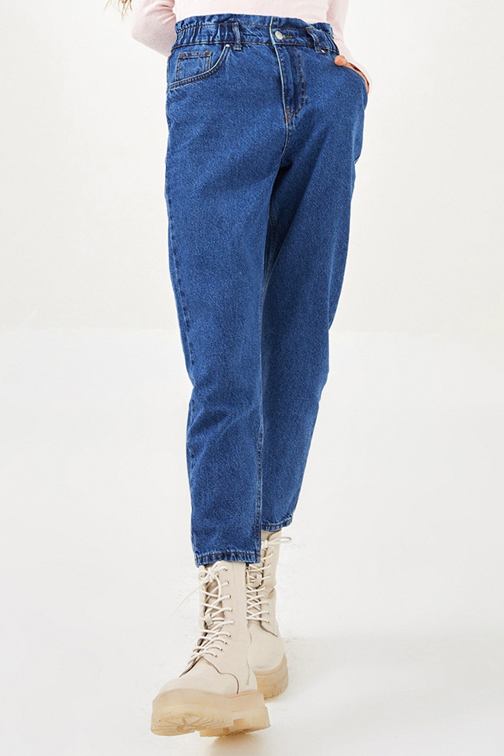 LC WAIKIKI, Blugi mom fit cu talie inalta, Albastru inchis