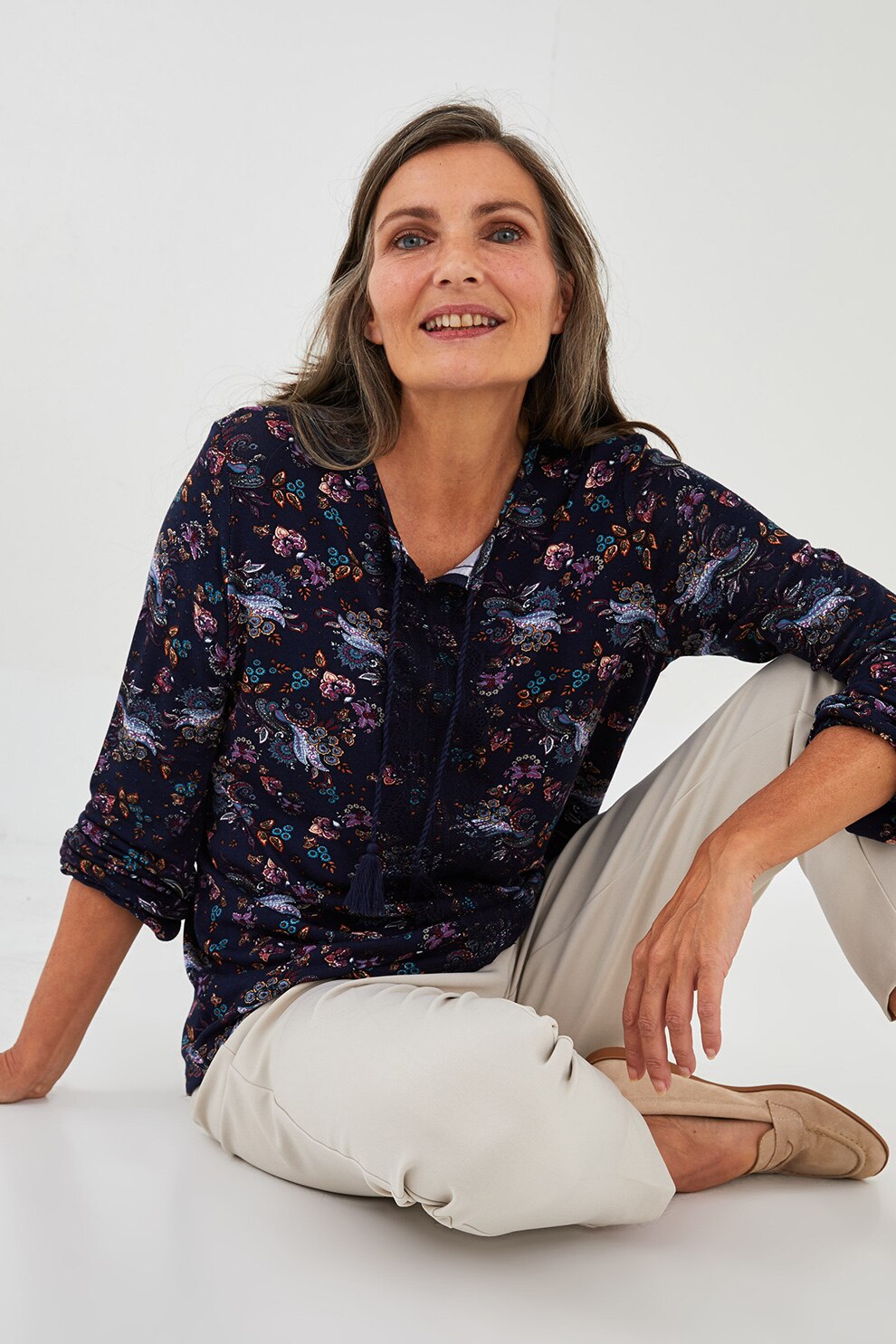 LC WAIKIKI, Bluza tip tunica cu model abstract, Bleumarin inchis, L