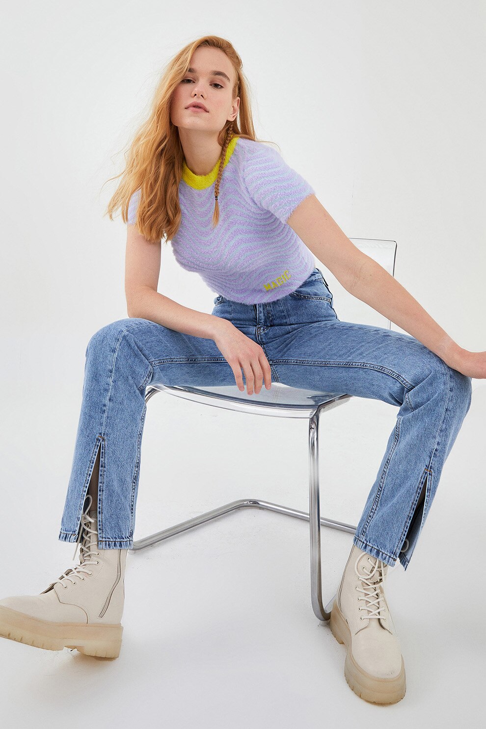 LC WAIKIKI, Tricou crop cu aspect pufos, Lila prafuit