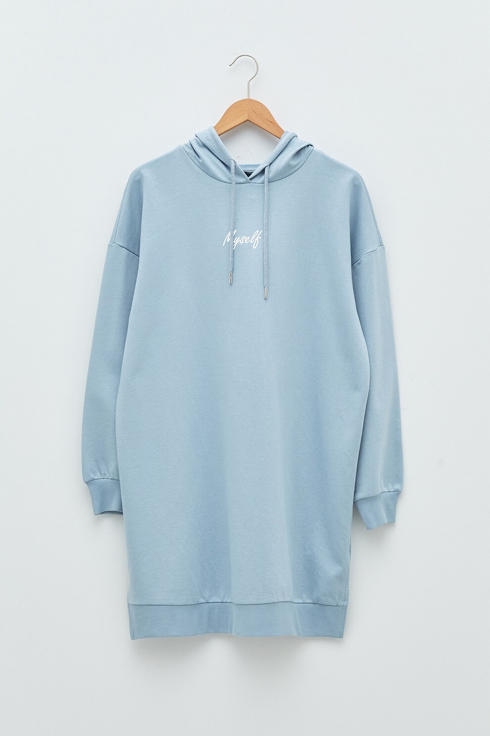 LC WAIKIKI, Hanorac lung cu snur si maneci cazute, Albastru pastel