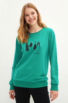 LC WAIKIKI, Bluza sport cu decolteu la baza gatului si imprimeu grafic, Turcoaz LC WAIKIKI, Bluza sport cu decolteu la baza gatului si imprimeu grafic, Turcoaz