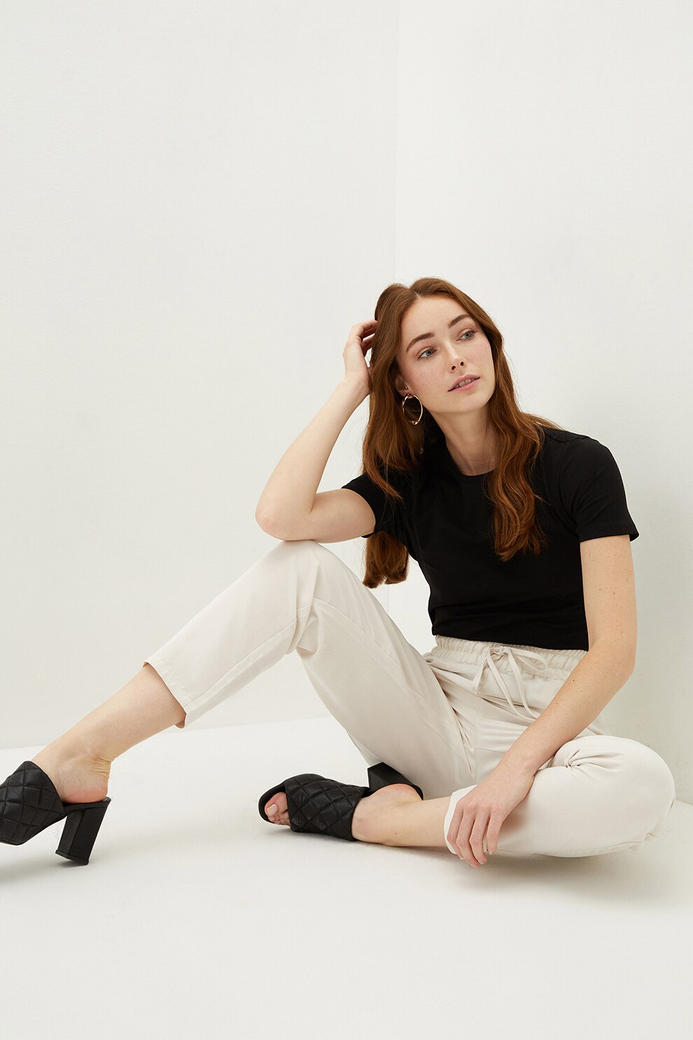 LC WAIKIKI, Tricou uni cu decolteu la baza gatului, Negru