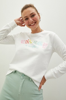 LC WAIKIKI, Bluza sport cu decolteu rotund si imprimeu text, Alb optic LC WAIKIKI, Bluza sport cu decolteu rotund si imprimeu text, Alb optic