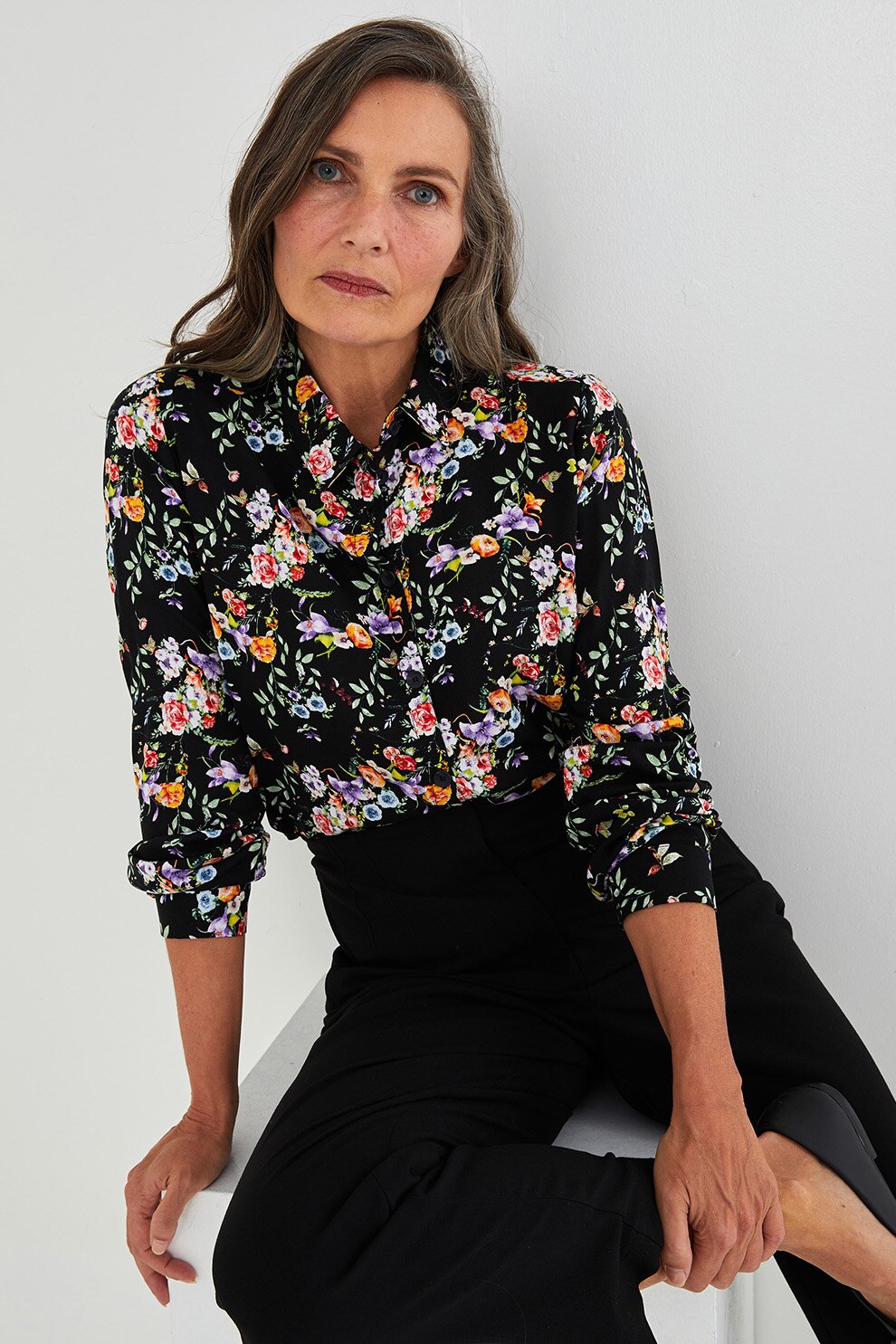 LC WAIKIKI, Camasa cu imprimeu floral, negru, gri deschis, lila