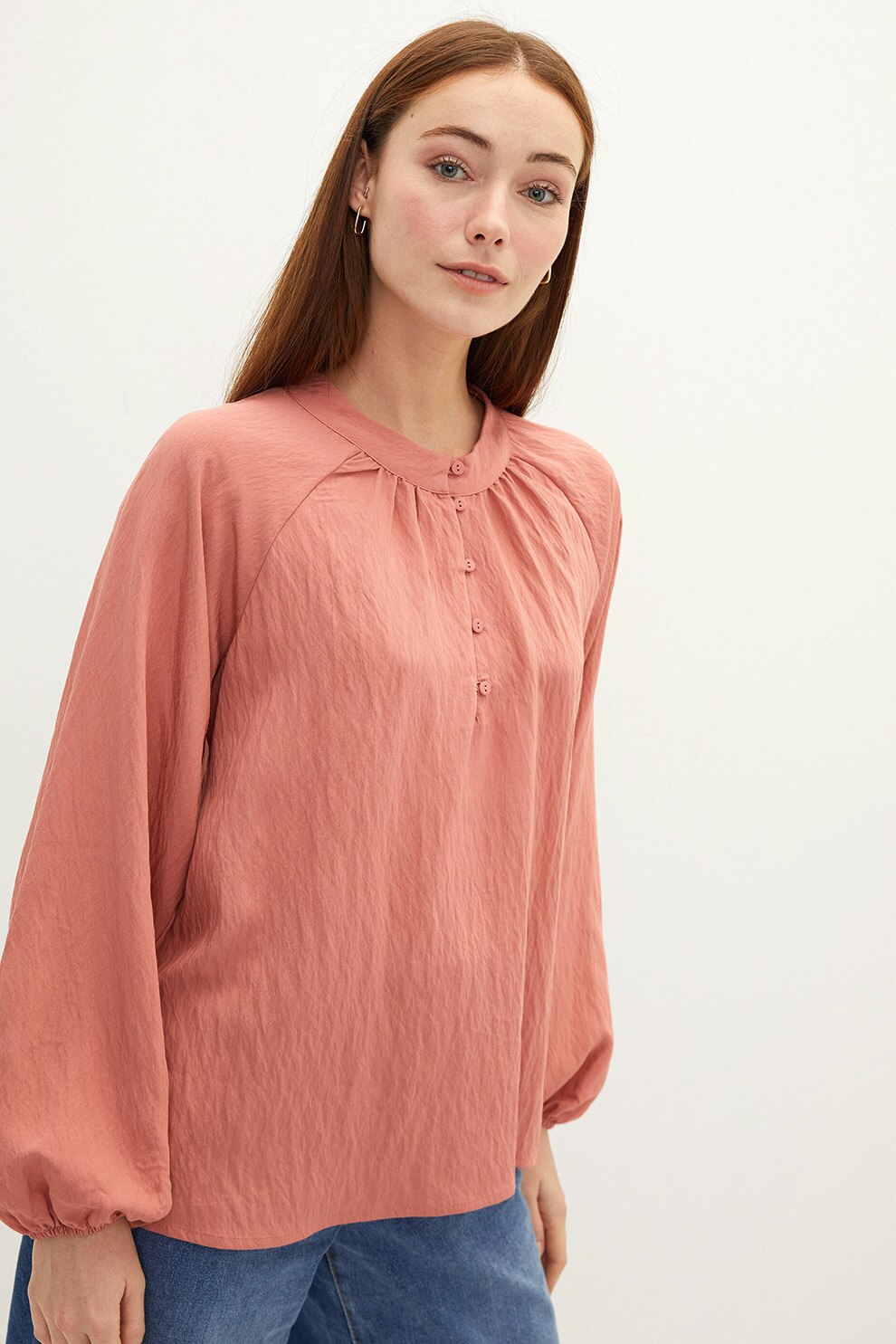 LC WAIKIKI, Bluza vaporoasa cu fenta cu nasturi, Roz prafuit