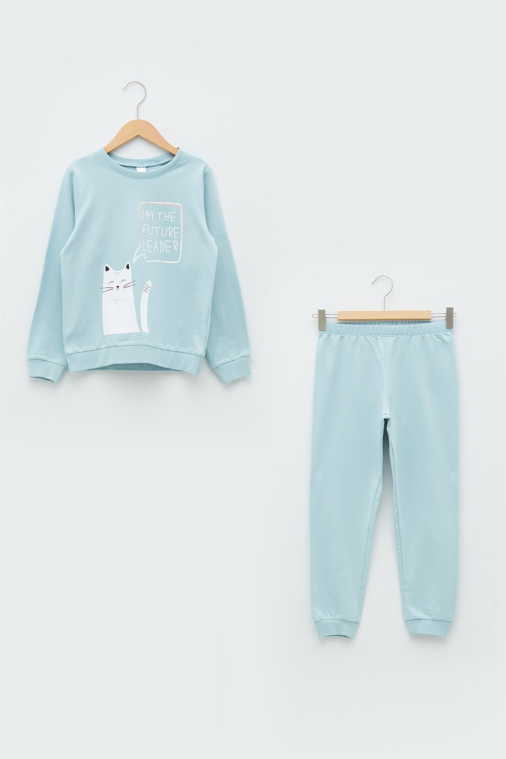 LC WAIKIKI, Pijama de bumbac cu imprimeu, Albastru pastel