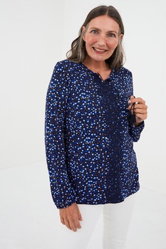LC WAIKIKI, Bluza cu imprimeu si prindere la decolteu, Bleumarin/Albastru royal/Alb, 3XL LC WAIKIKI, Bluza cu imprimeu si prindere la decolteu, Bleumarin/Albastru royal/Alb, 3XL