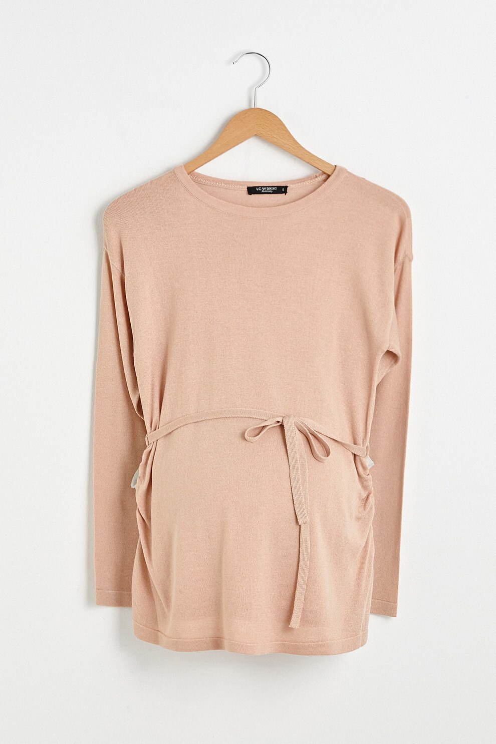 LC WAIKIKI, Pulover tricotat fin cu cordon in talie, Maro camel