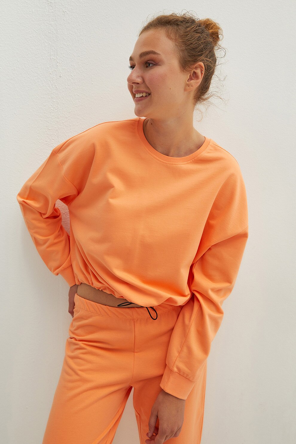 LC WAIKIKI, Pijama de bumbac cu snur la terminatie, Oranj