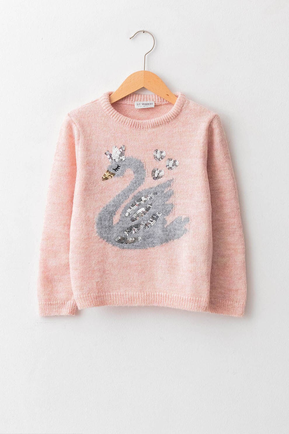 LC WAIKIKI, Pulover cu model grafic, Roz pastel/Gri deschis, 98 CM