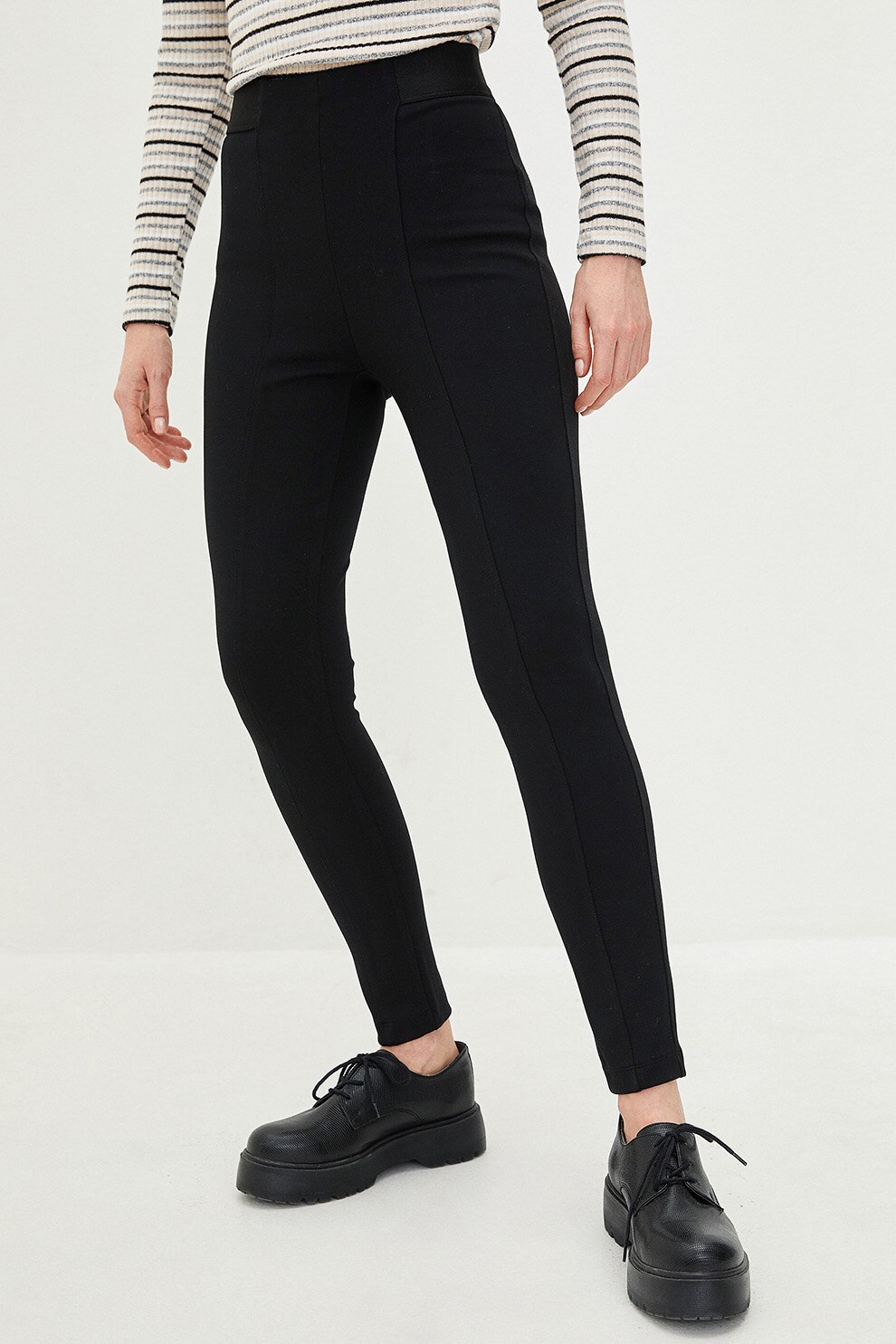 LC WAIKIKI, Pantaloni cu talie inalta si lungime crop, Negru