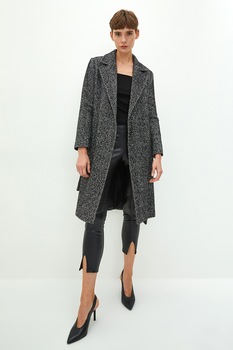 LC WAIKIKI, Palton petrecut slim fit cu model herringbone, Negru/Alb, 2XL LC WAIKIKI, Palton petrecut slim fit cu model herringbone, Negru/Alb, 2XL