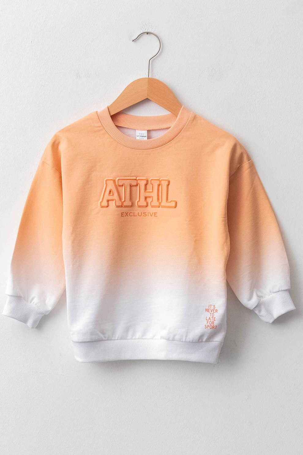 LC WAIKIKI, Bluza sport cu decolteu rotund si text, Oranj pal/Alb