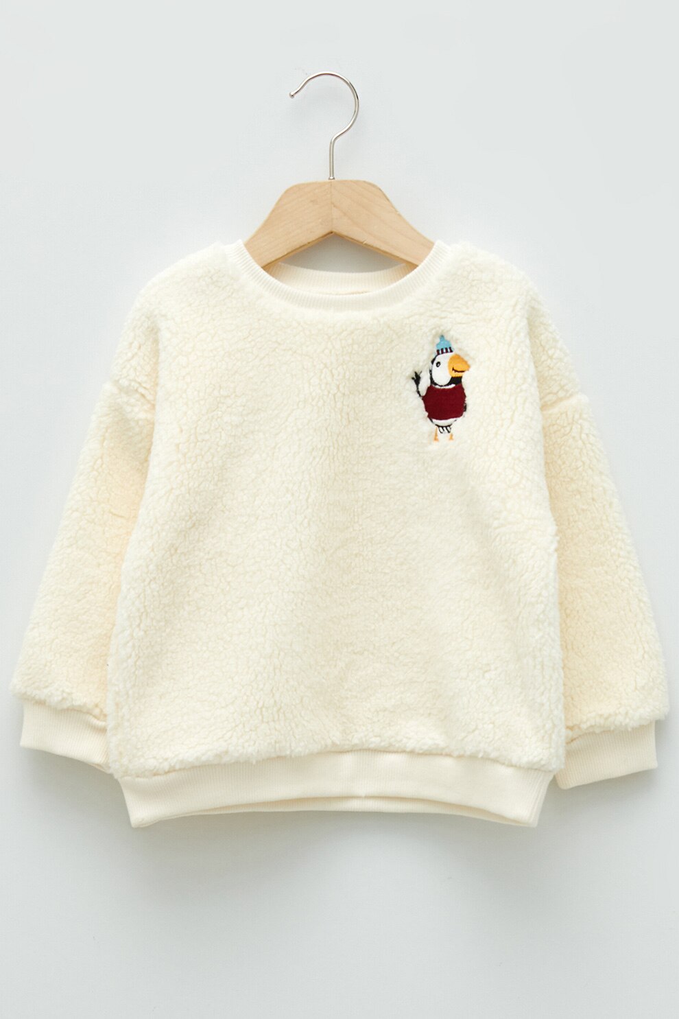 LC WAIKIKI, Pulover de blana shearling sintetica cu broderii, Alb prafuit, 86 CM