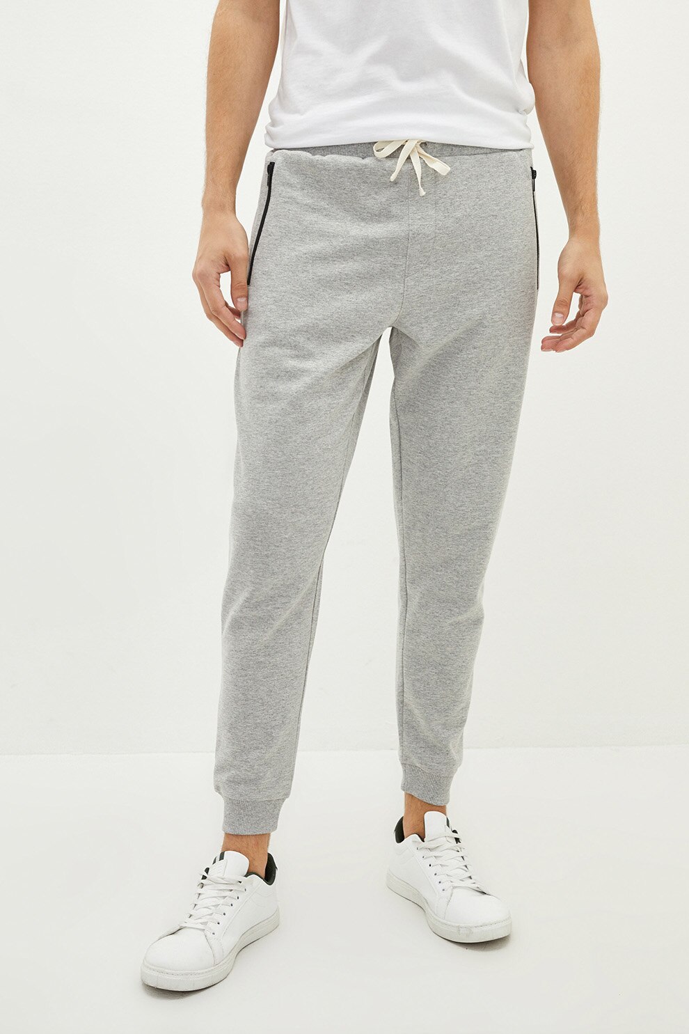 LC WAIKIKI, Pantaloni sport slim fit cu buzunare cu fermoar, Gri melange, L