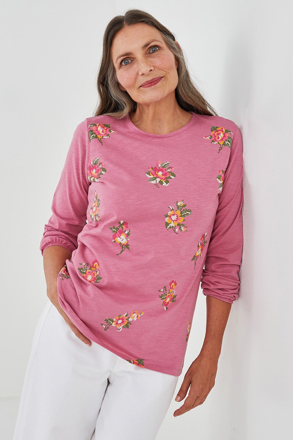 LC WAIKIKI, Bluza cu imprimeu floral si decolteu la baza gatului, Roz/Galben/Verde, 4XL