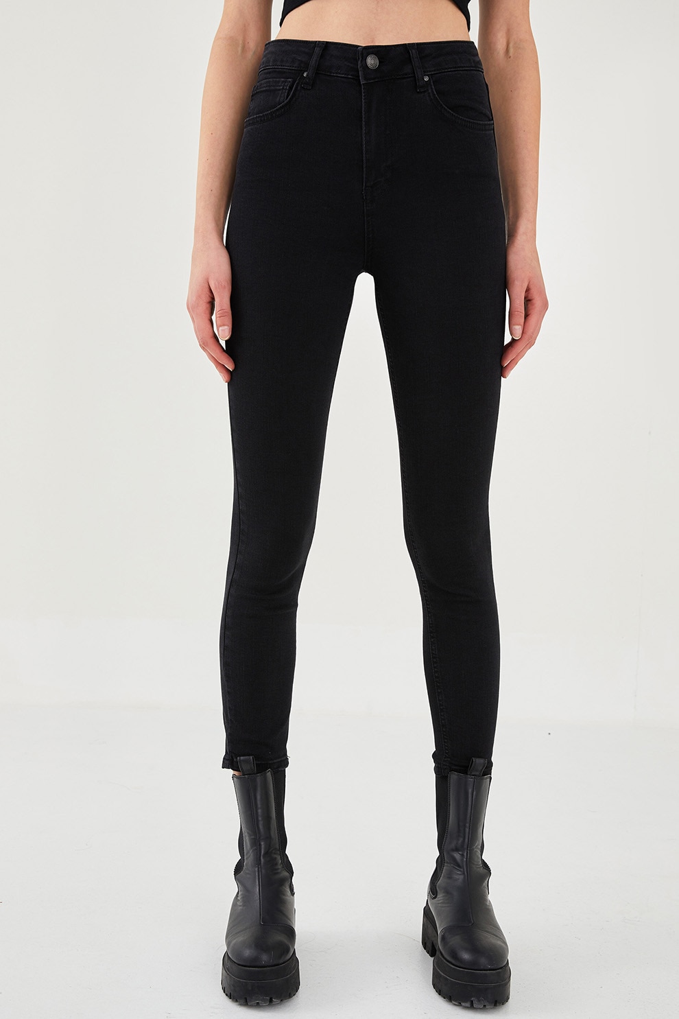 LC WAIKIKI, Blugi skinny cu talie inalta, Negru, L