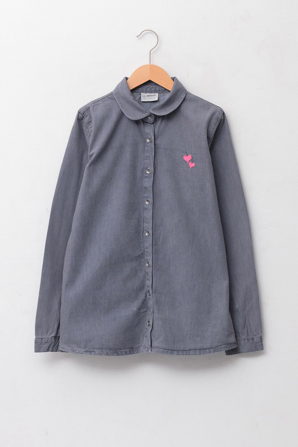 LC WAIKIKI, Camasa din bumbac cu broderie, Gri deschis